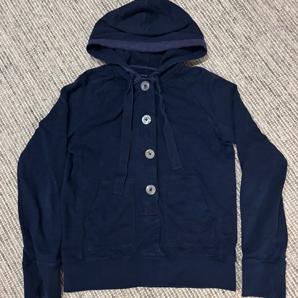 J. Crew Women’s Navy Blue Hooded Heavyweight Sweatshirt- Size Small